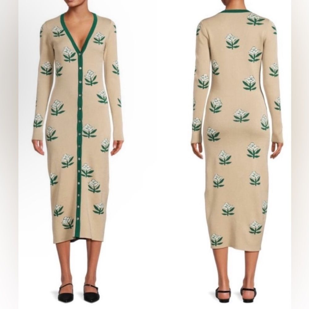 RHODE Avery Floral Button Front Knit Midi Sweater Dress Size XL